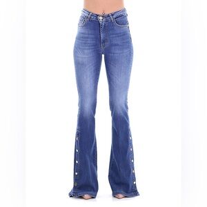 KOCCA High Rise Snap Flare Jeans Size 30 Measure 26